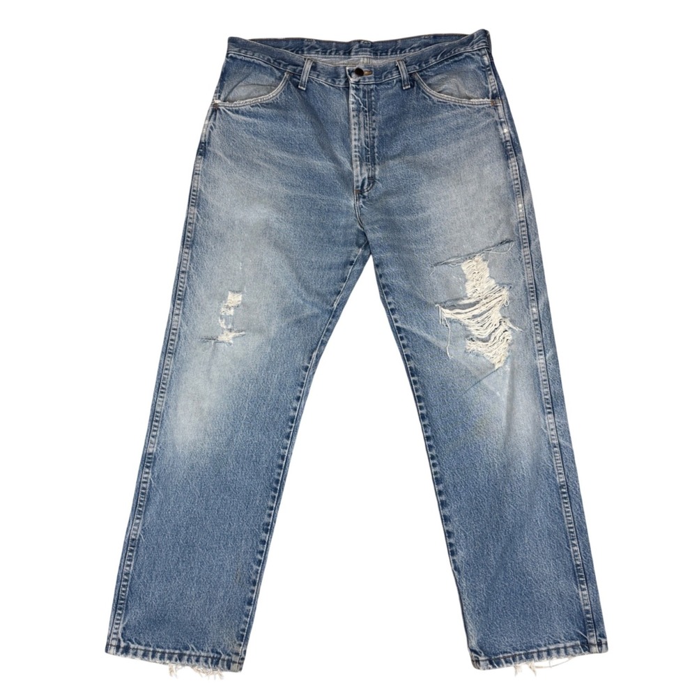 Rustler Mens Straight Leg Distressed Denim Jeans Blue 87619PW 38x30